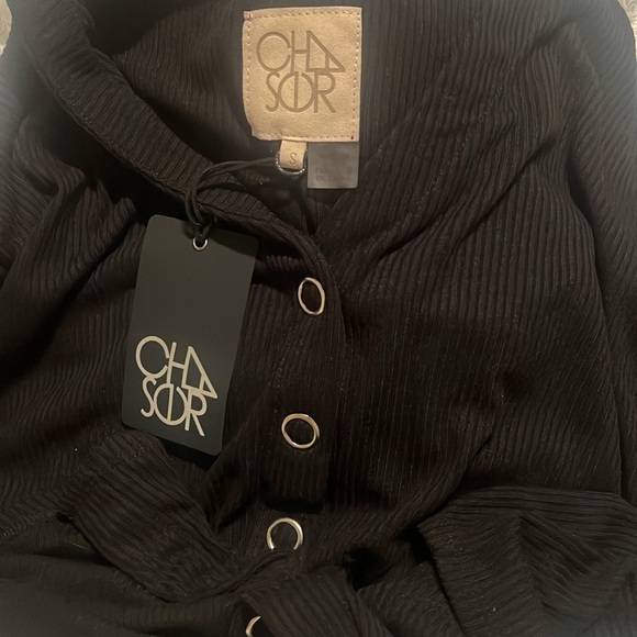 CHASER VINTAGE RIB LONG SLEEVE SNAP FRONT SCOOP NECK TOP | Black! NEW!!🖤 - Picture 6 of 6